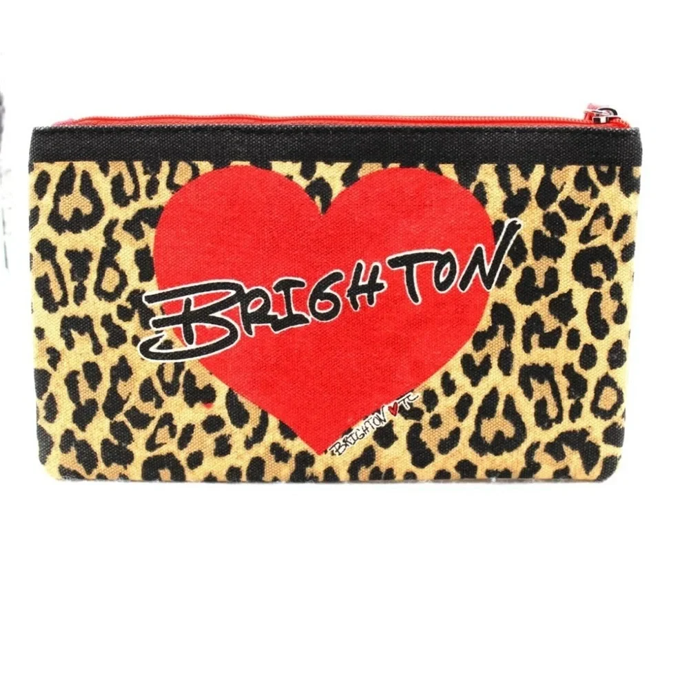 2/$30 BRIGHTON Pouch Red Heart Leopard Print Canvas Pouch Cosmetic Bag 2020